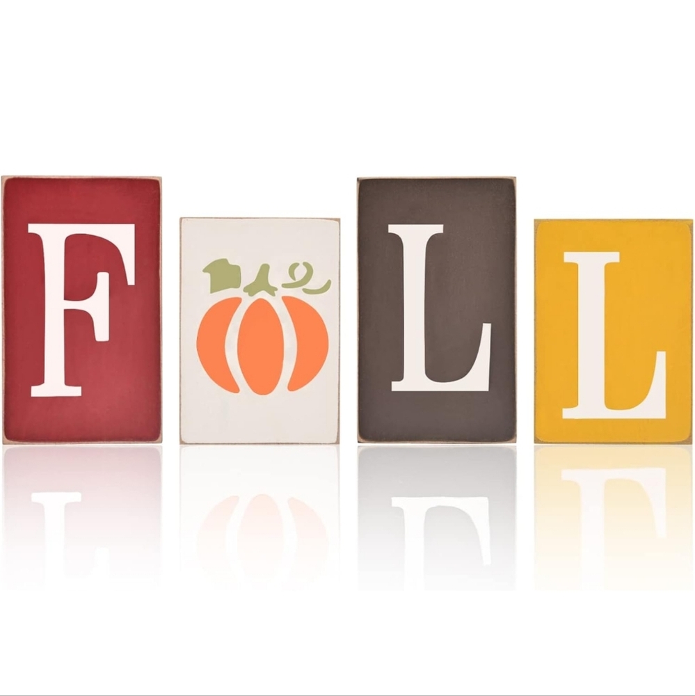 Set of 4 Free Standing Fall Signs Rustic‎ Table Decor Thanksgiving - Picture 5 of 9